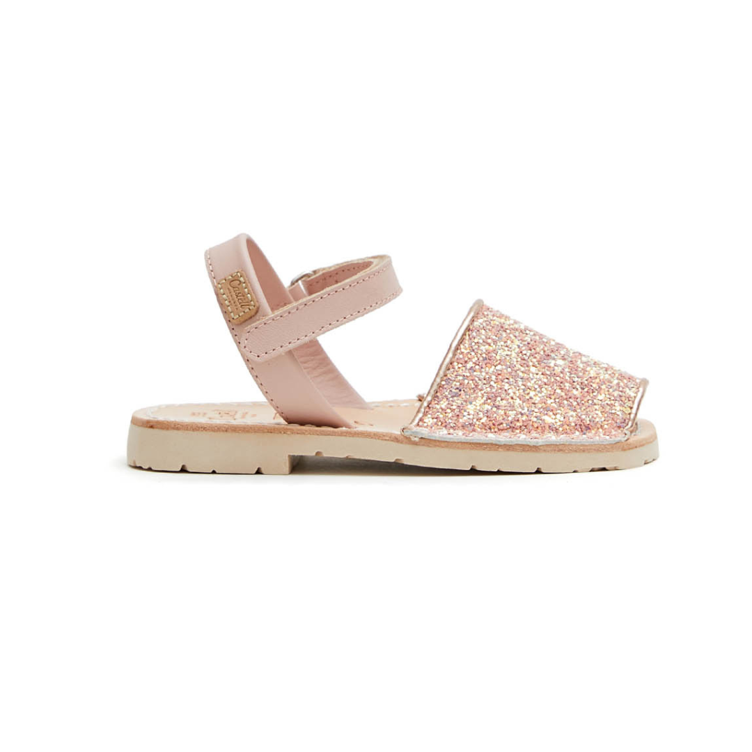 Kids | Flat Ankle Strap Avarcas | Glitter Pink