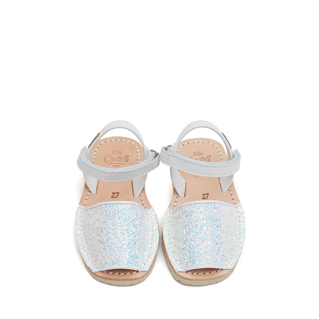 Kids | Flat Ankle Strap Avarcas | Glitter White