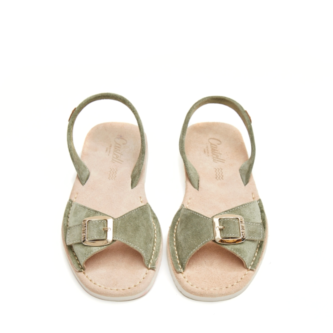 Flat Avarcas | Olive Gold Buckle