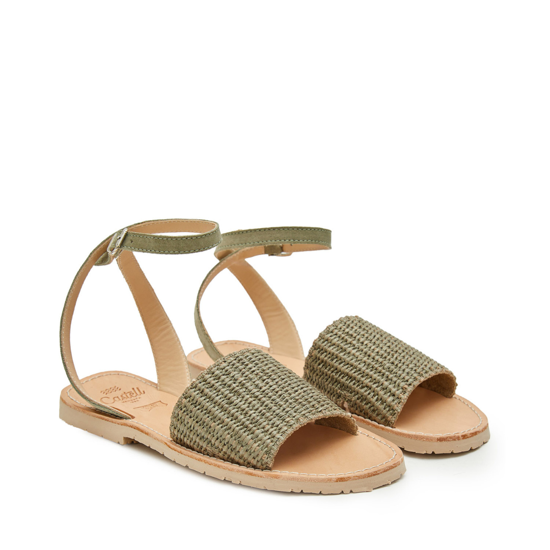 Flat Sandals | Ankle Straps | Raffia Olive
