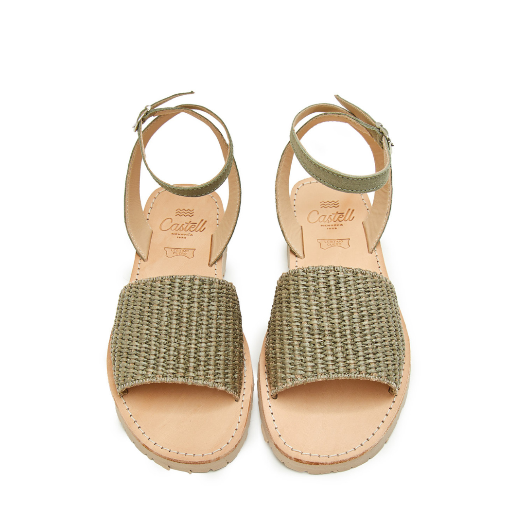 Flat Sandals | Ankle Straps | Raffia Olive