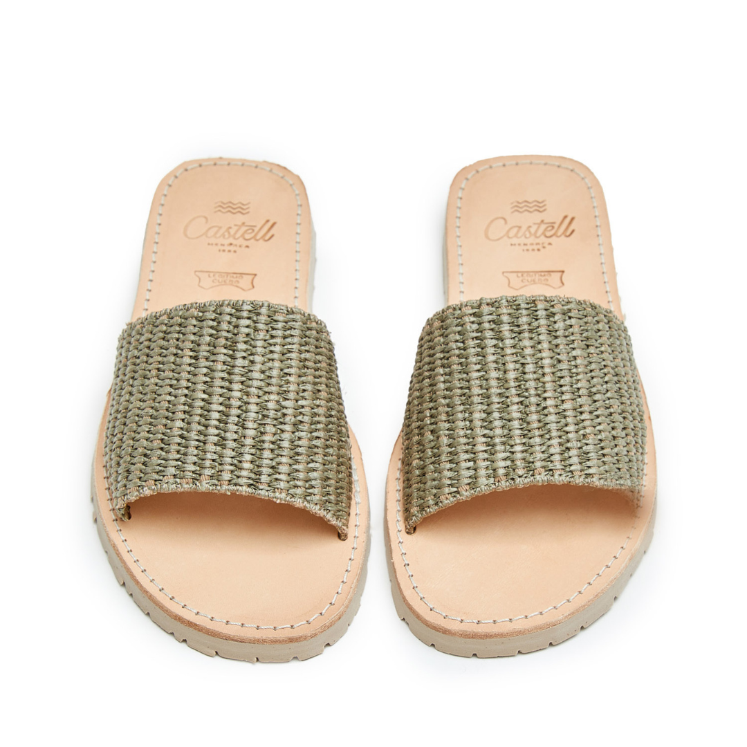 Slide Sandals | Raffia Olive
