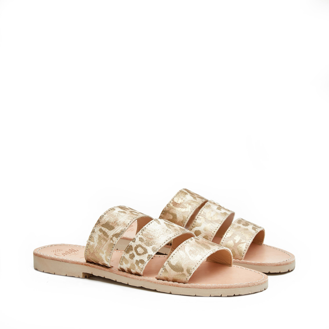 Triple Strap Sandals | Metallic Leopard