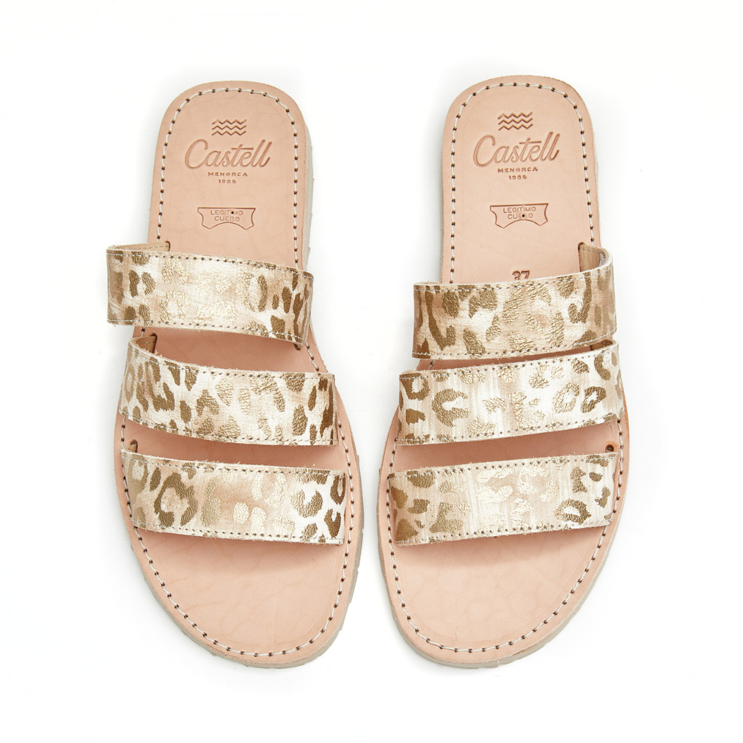 Triple Strap Sandals | Metallic Leopard
