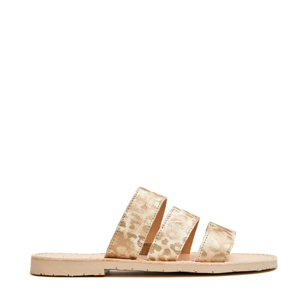 Triple Strap Sandals | Metallic Leopard