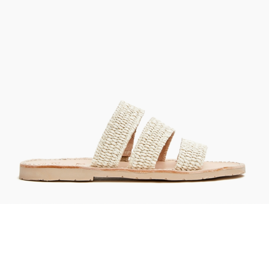 Triple Strap Sandals | Raffia Cream