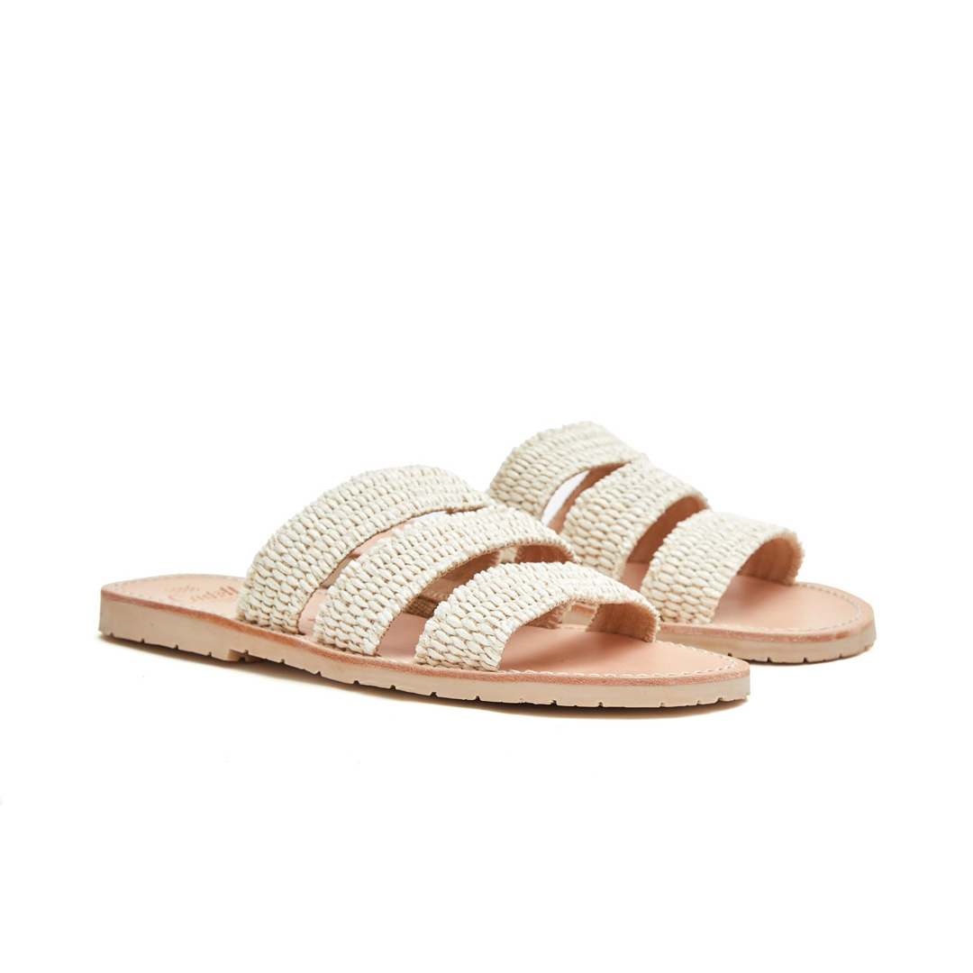 Triple Strap Sandals | Raffia Cream