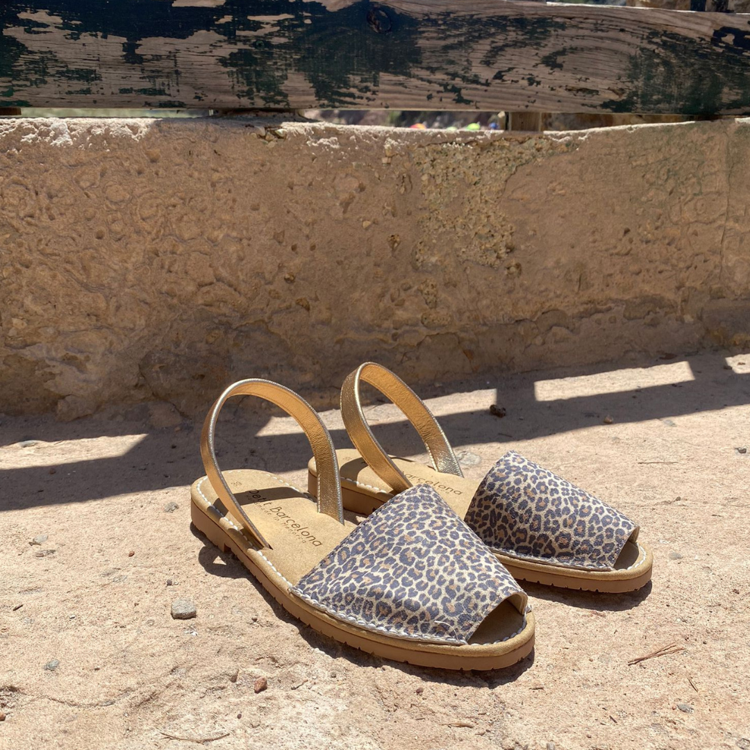 Petit Barcelona Panther Flat Leather Avarca Sandals