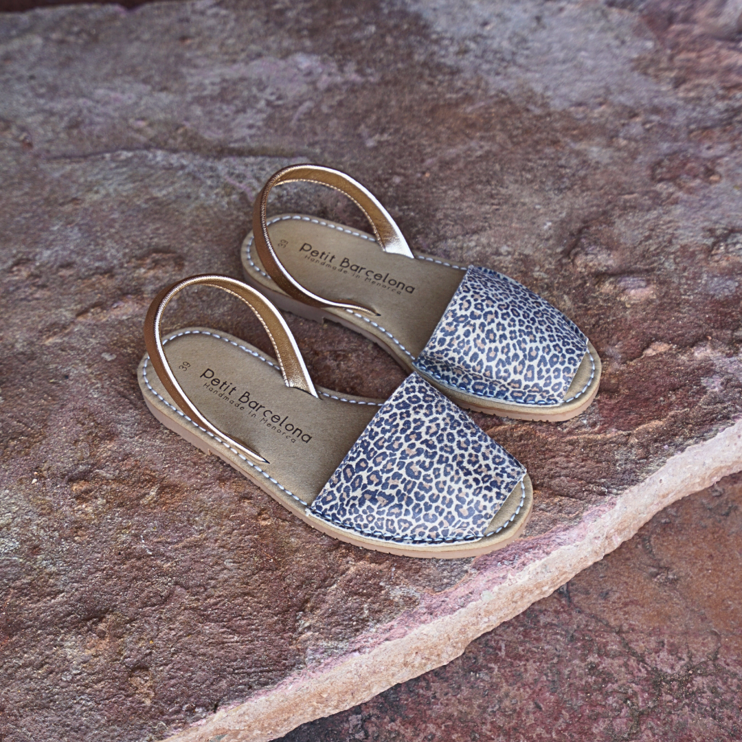 Petit Barcelona Panther Flat Leather Avarca Sandals