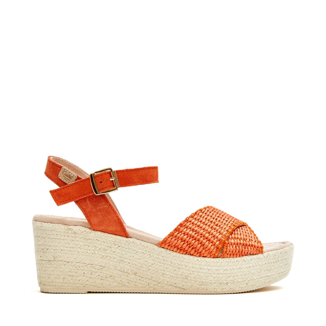 Wedge Espadrille Cross Over | Raffia Orange