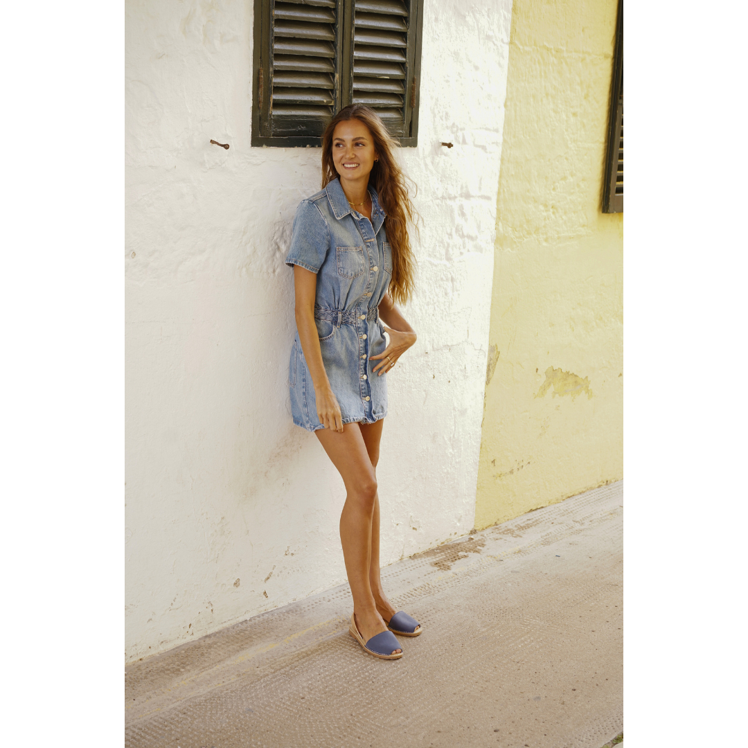 Wide Fit | Flat Avarcas | Navy Rose Gold (Padded)