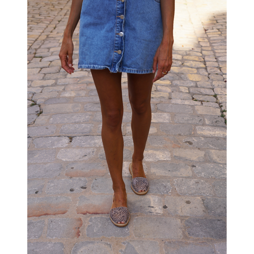 Petit Barcelona Panther Flat Leather Avarca Sandals