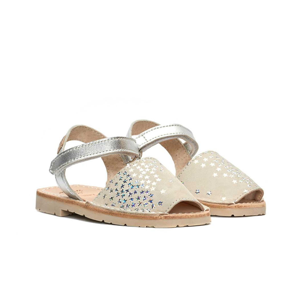 Kids | Flat Ankle Strap Avarcas | Beige Stars