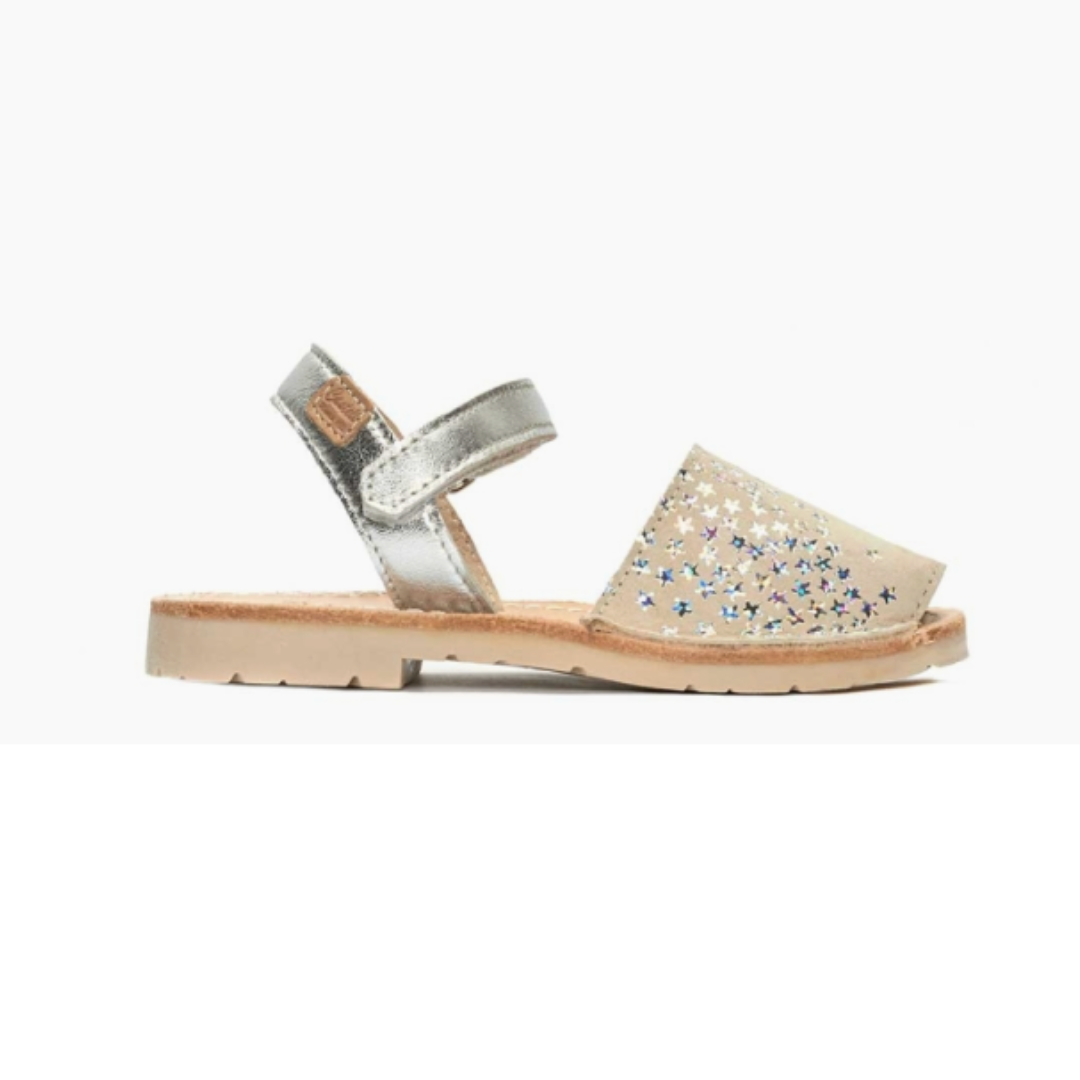 Kids | Flat Ankle Strap Avarcas | Beige Stars