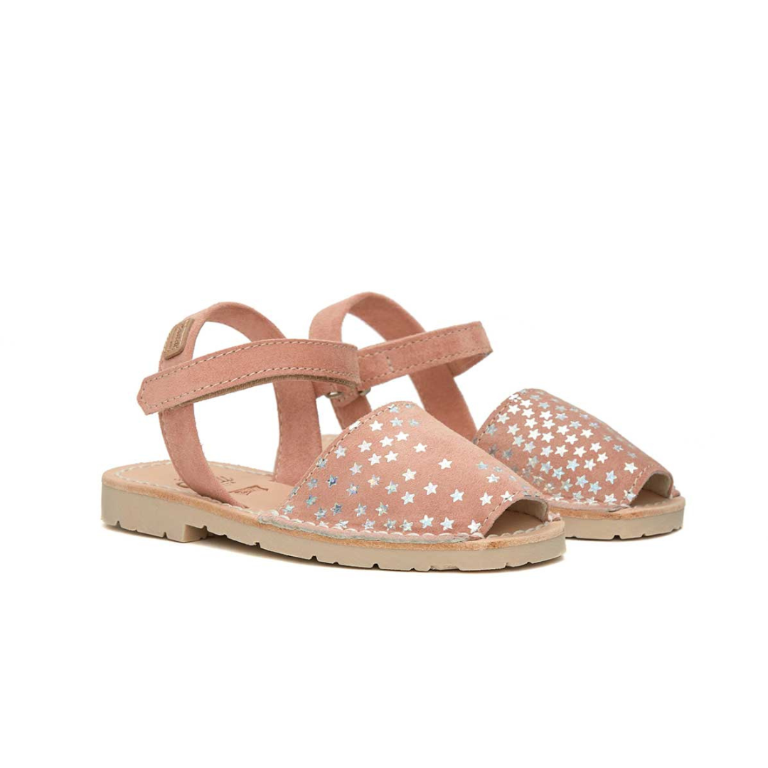 Kids | Flat Ankle Strap Avarcas | Peach Stars