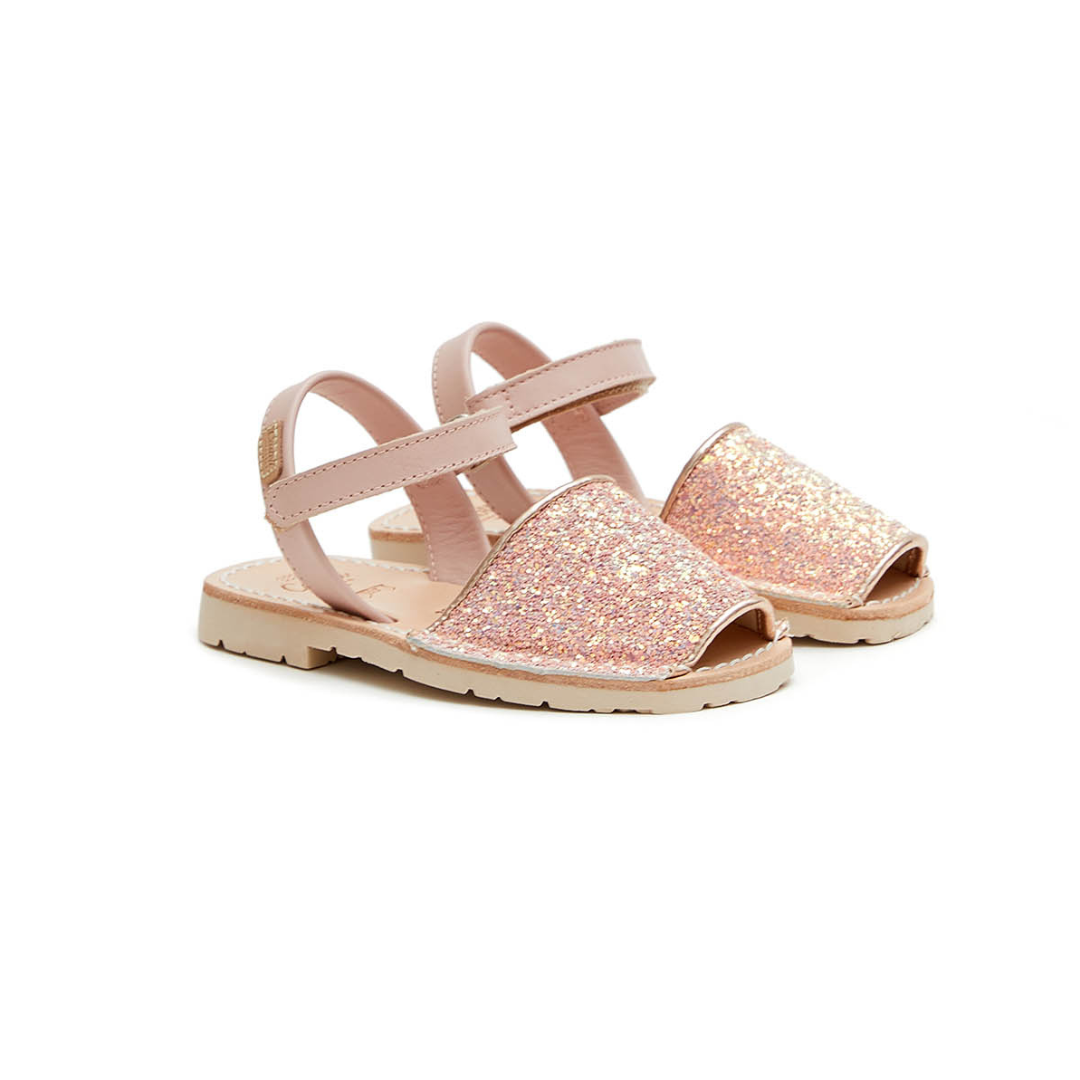 Kids | Flat Ankle Strap Avarcas | Glitter Pink