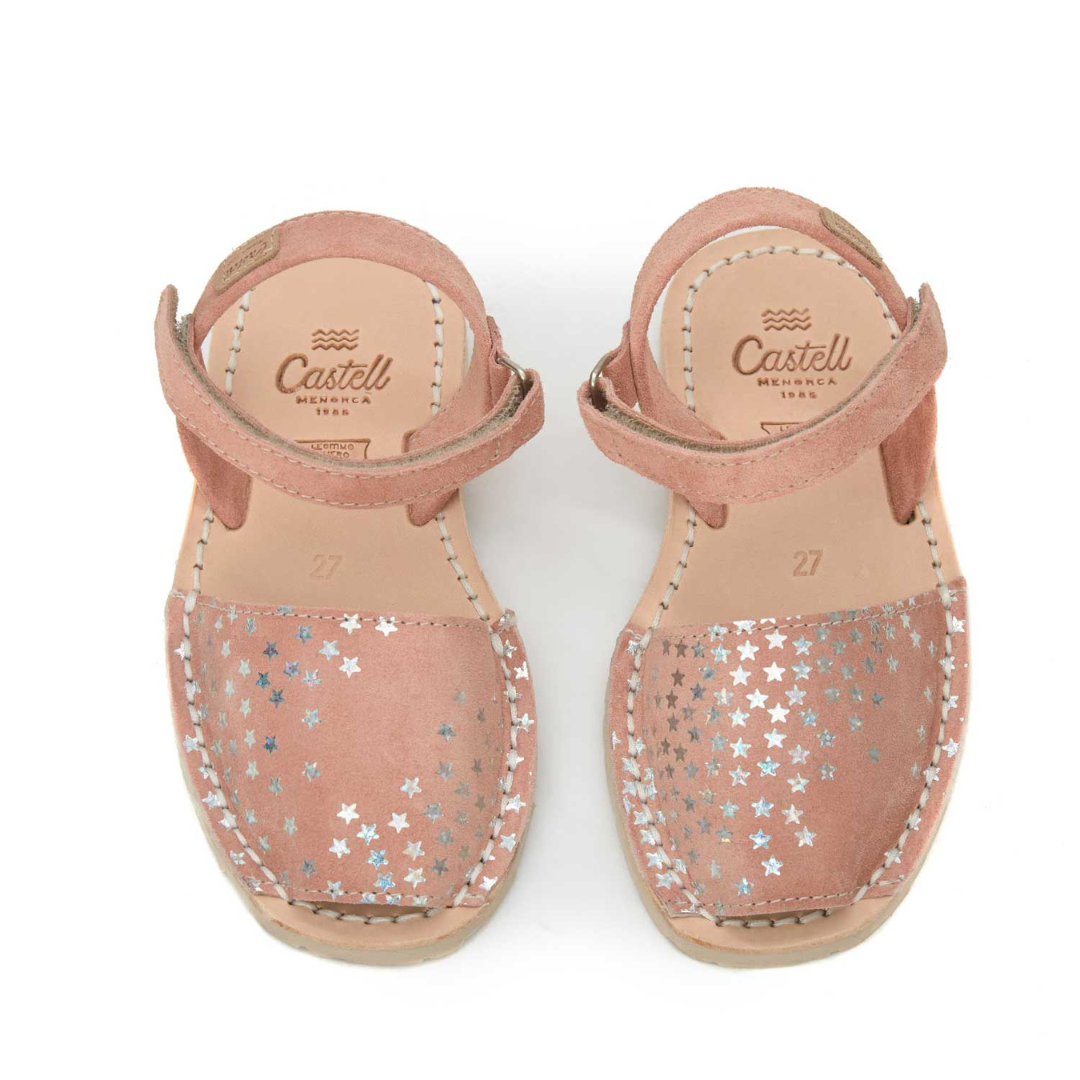 Kids | Flat Ankle Strap Avarcas | Peach Stars