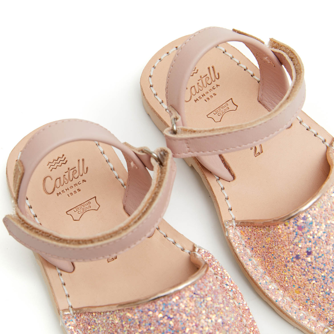 Kids | Flat Ankle Strap Avarcas | Glitter Pink