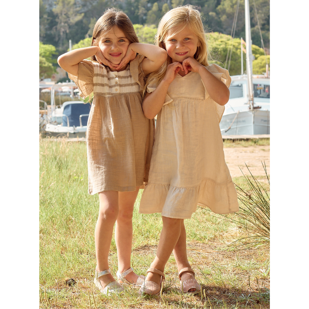 Kids | Flat Ankle Strap Avarcas | Peach Stars