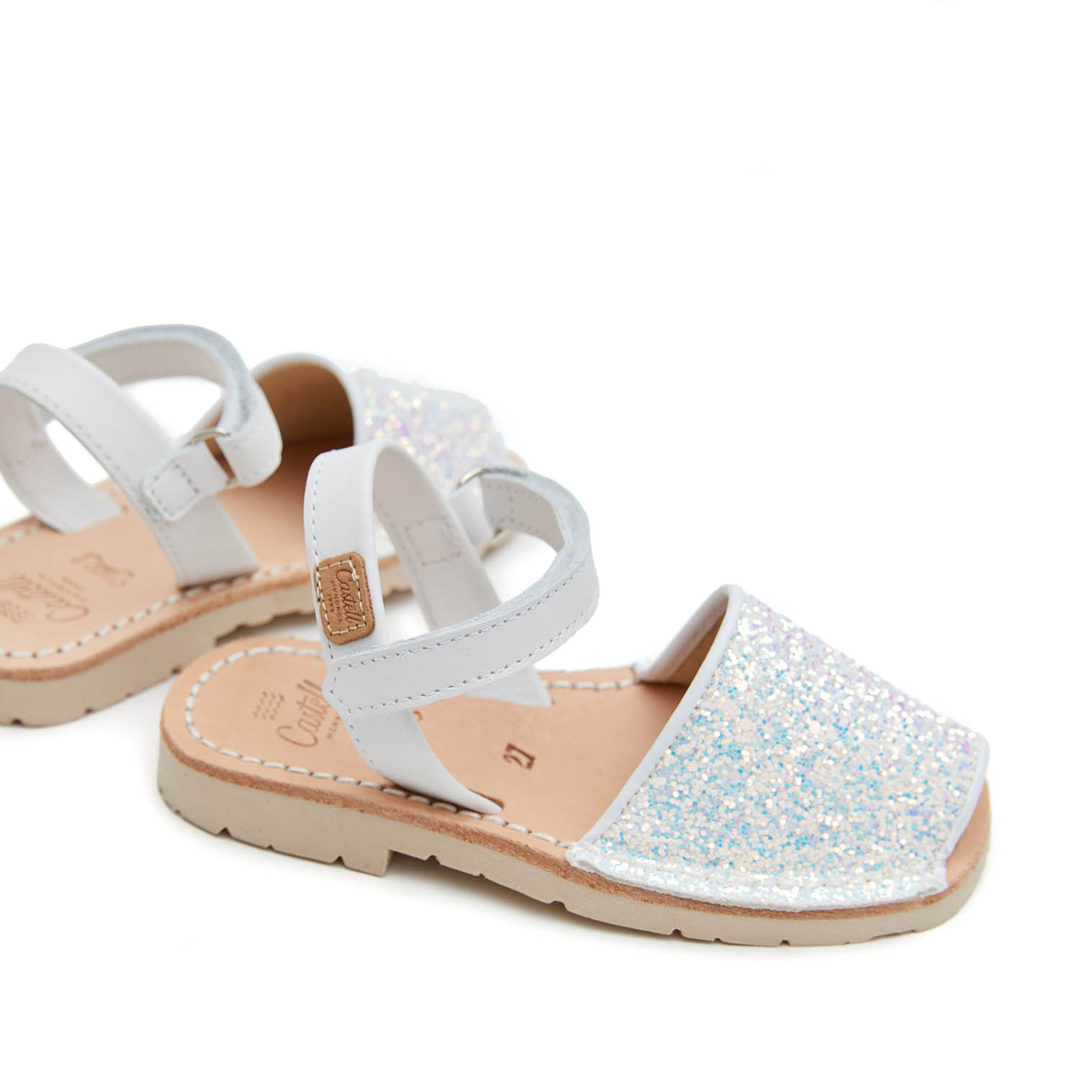 Kids | Flat Ankle Strap Avarcas | Glitter White