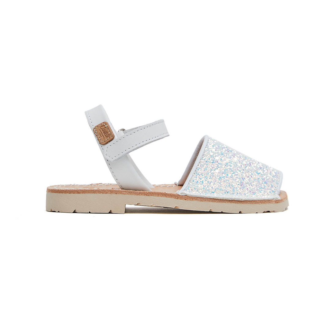 Kids | Flat Ankle Strap Avarcas | Glitter White