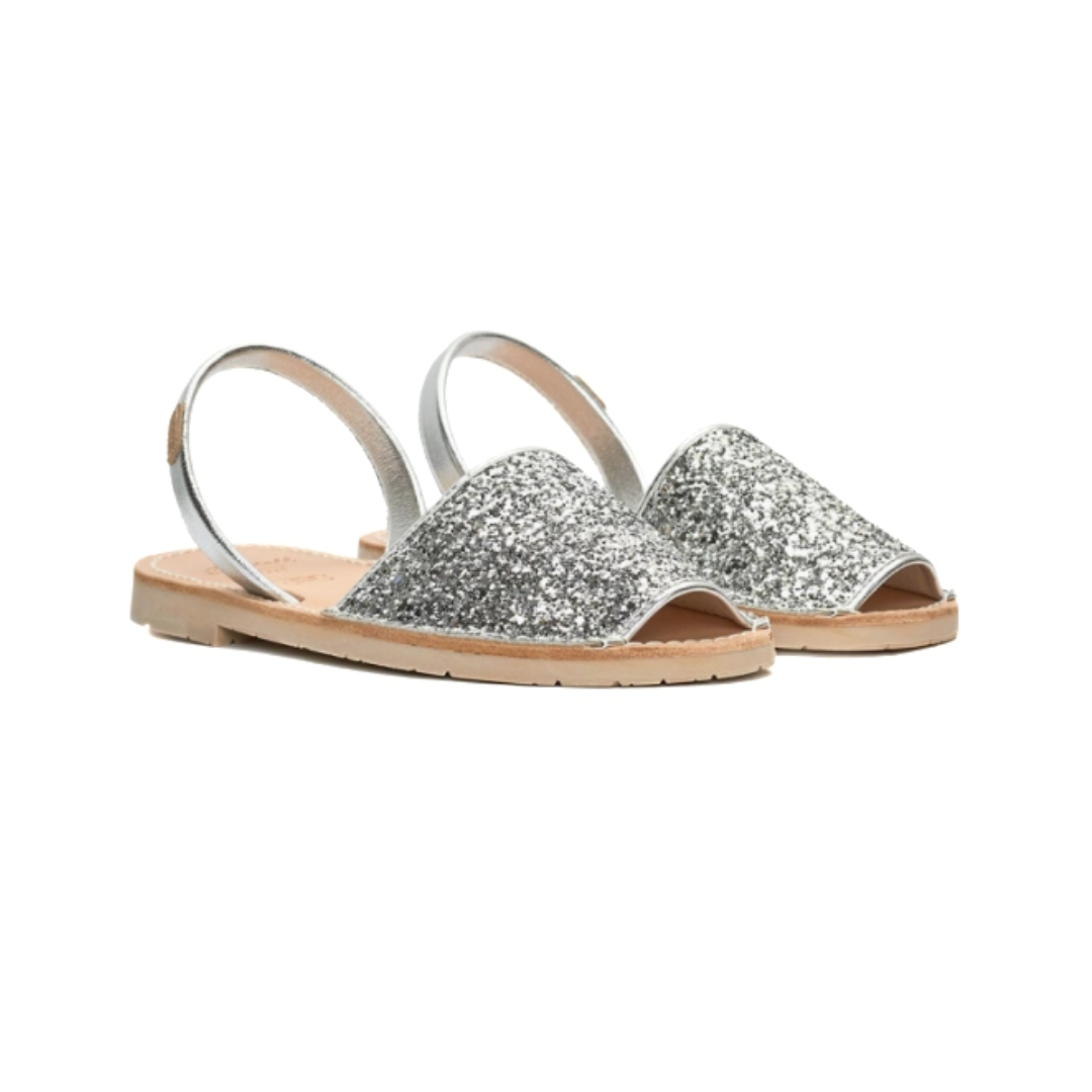 Kids | Flat Avarcas | Glitter Silver