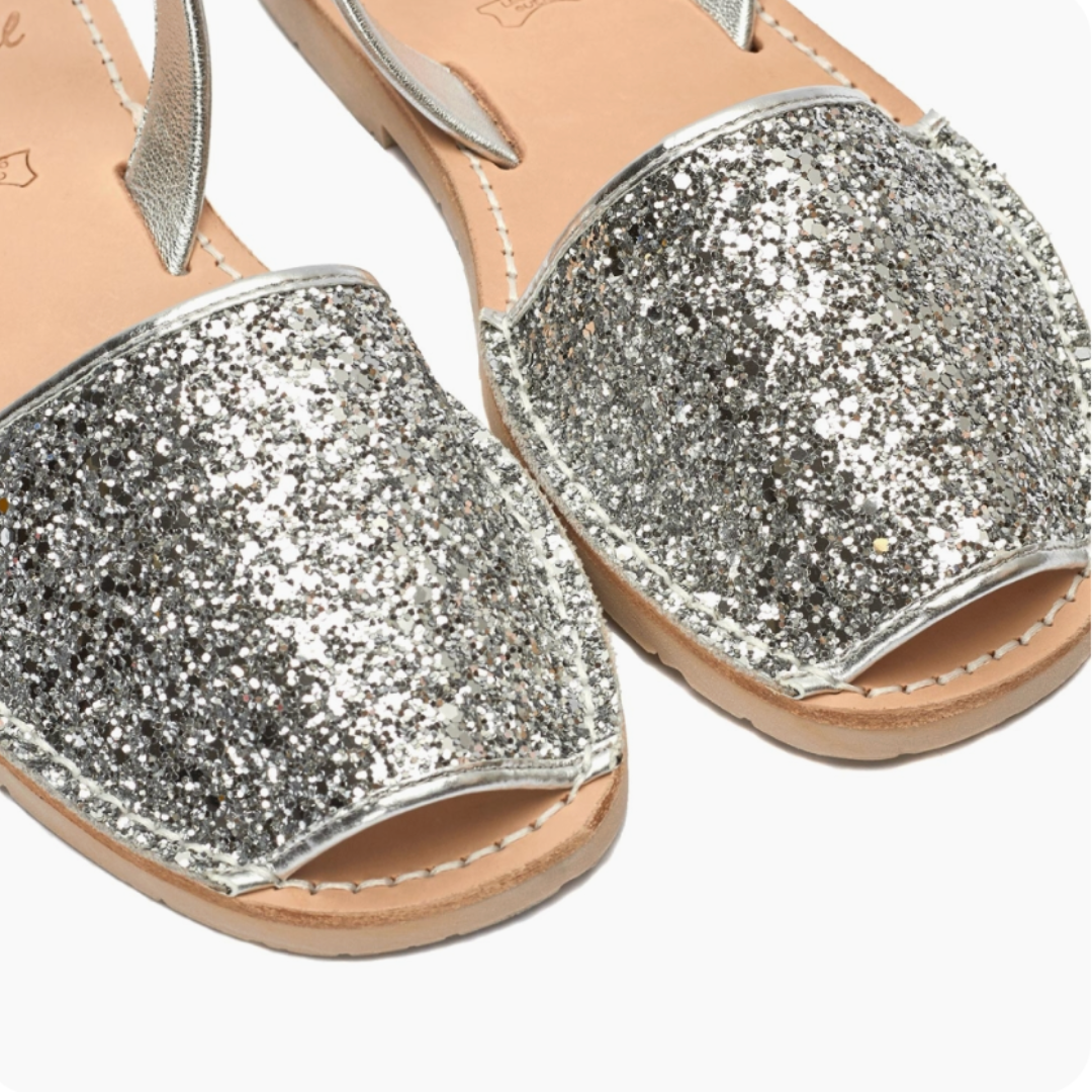Kids | Flat Avarcas | Glitter Silver