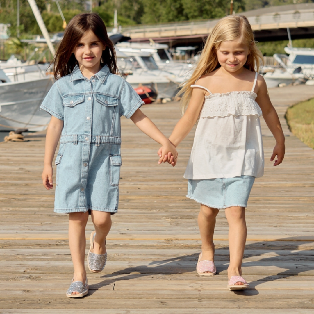 Kids | Flat Avarcas | Glitter Silver