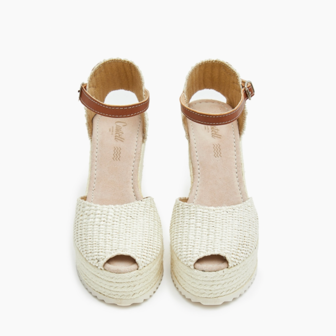 Wedge Espadrilles Peep toe | Raffia Cream Tan