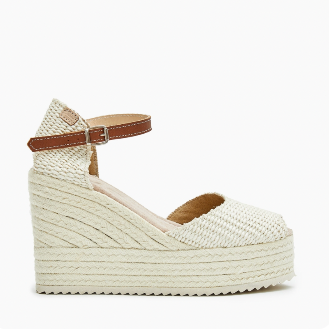 Wedge Espadrilles Peep toe | Raffia Cream Tan