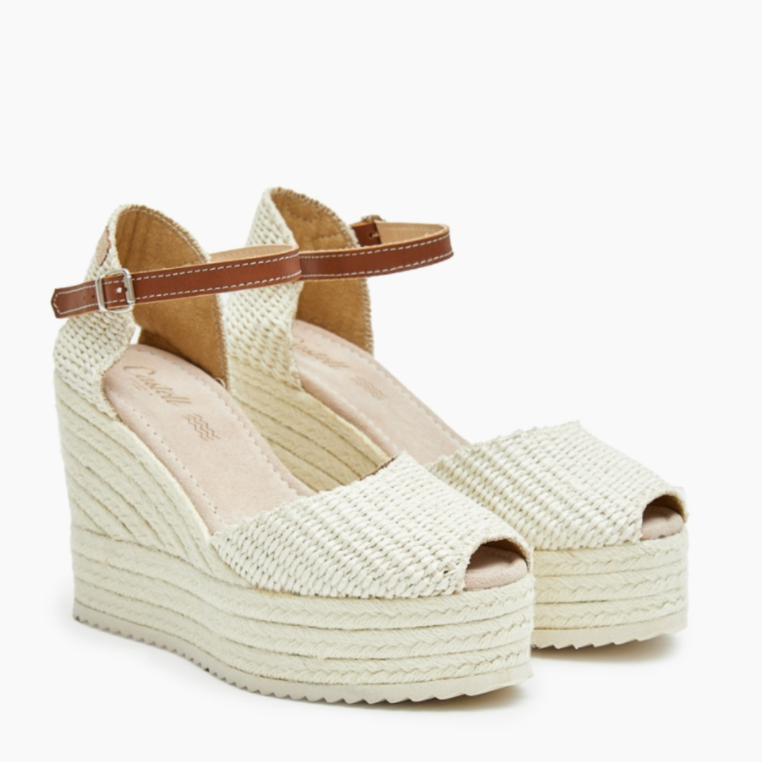 Wedge Espadrilles Peep toe | Raffia Cream Tan