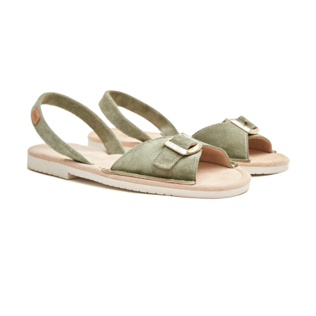 Flat Avarcas | Olive Gold Buckle