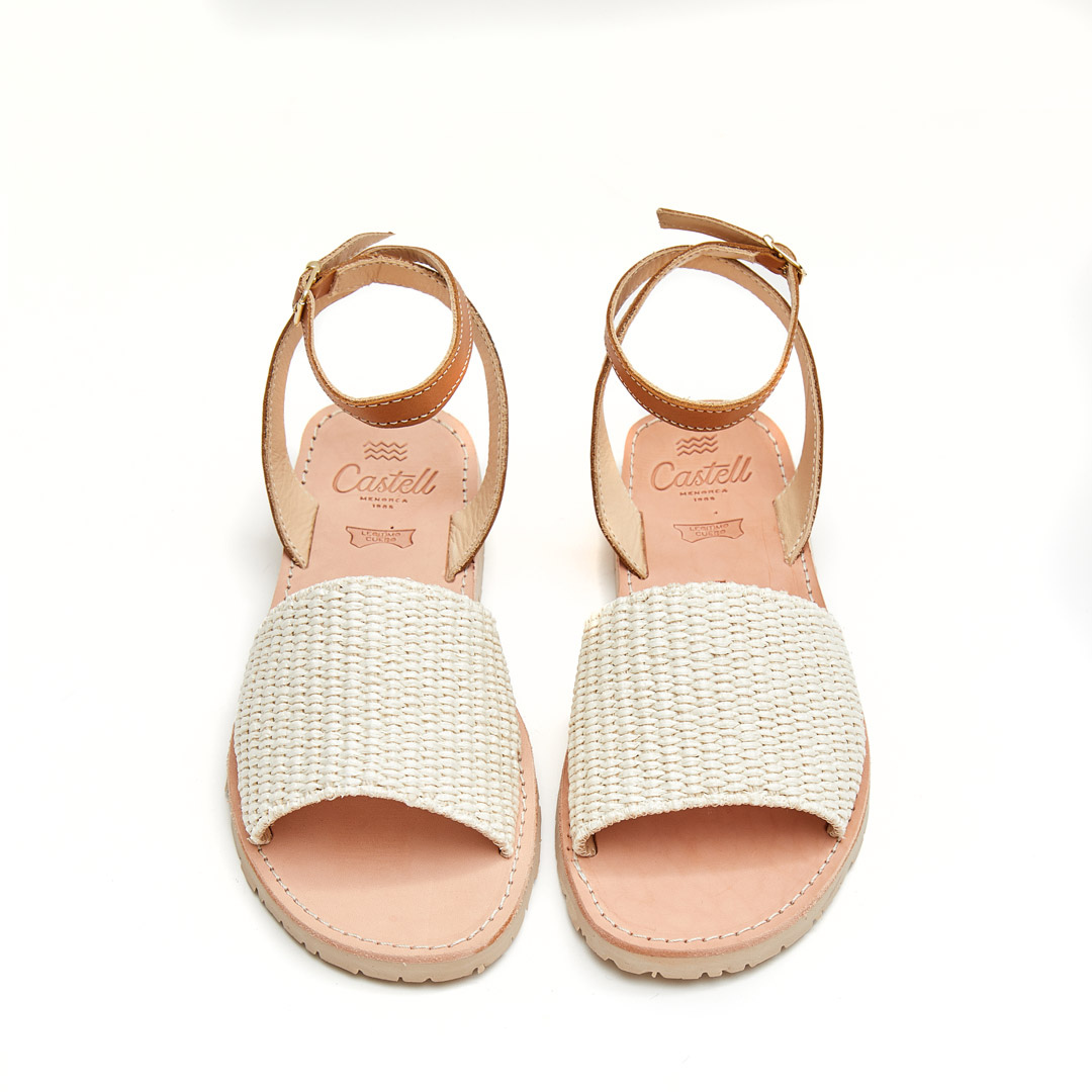Flat Sandals | Ankle Straps | Raffia Cream Tan