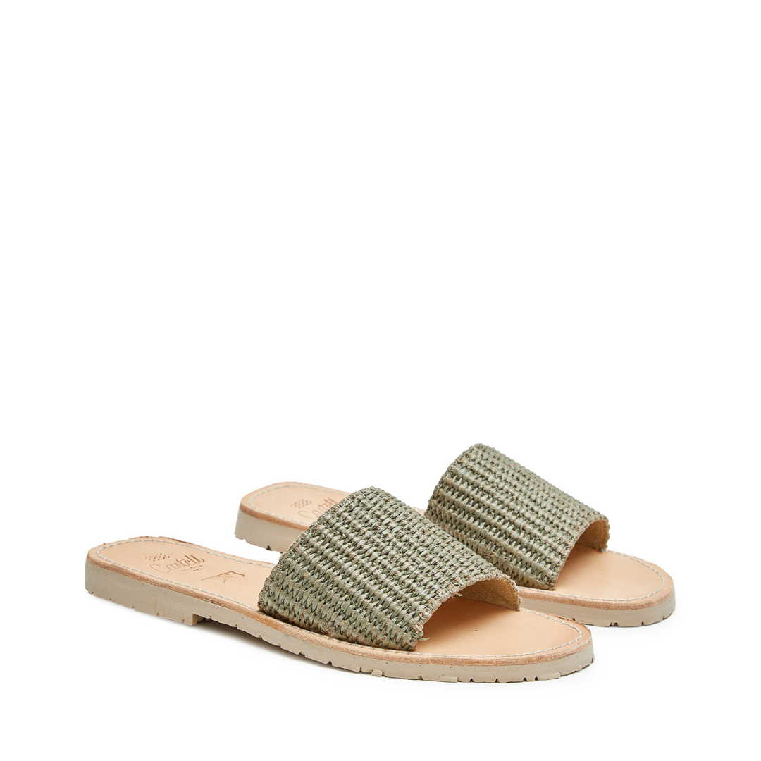 Slide Sandals | Raffia Olive