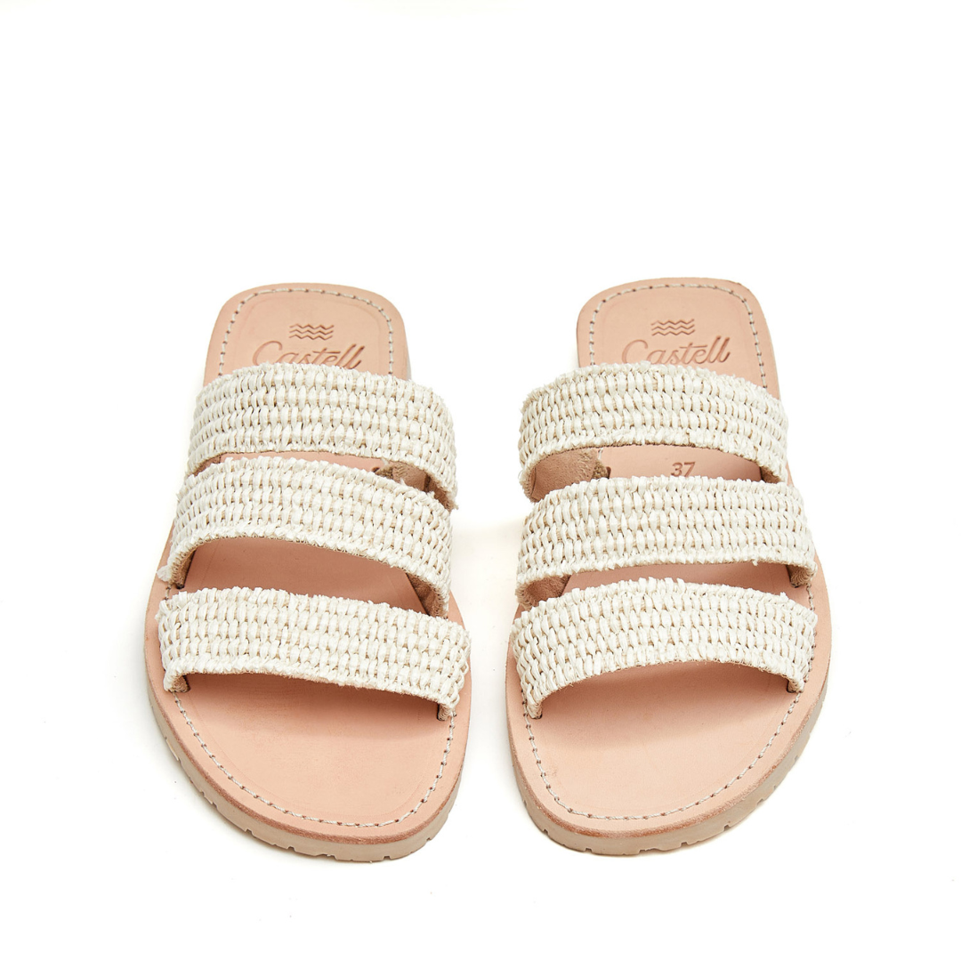 Triple Strap Sandals | Raffia Cream