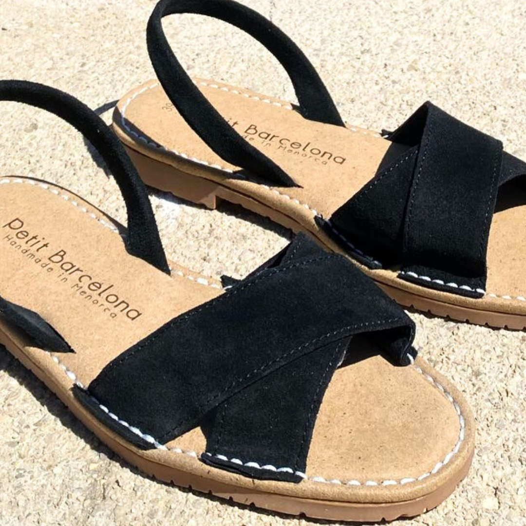 Cross Over Flat Avarcas | Black Suede (Padded)