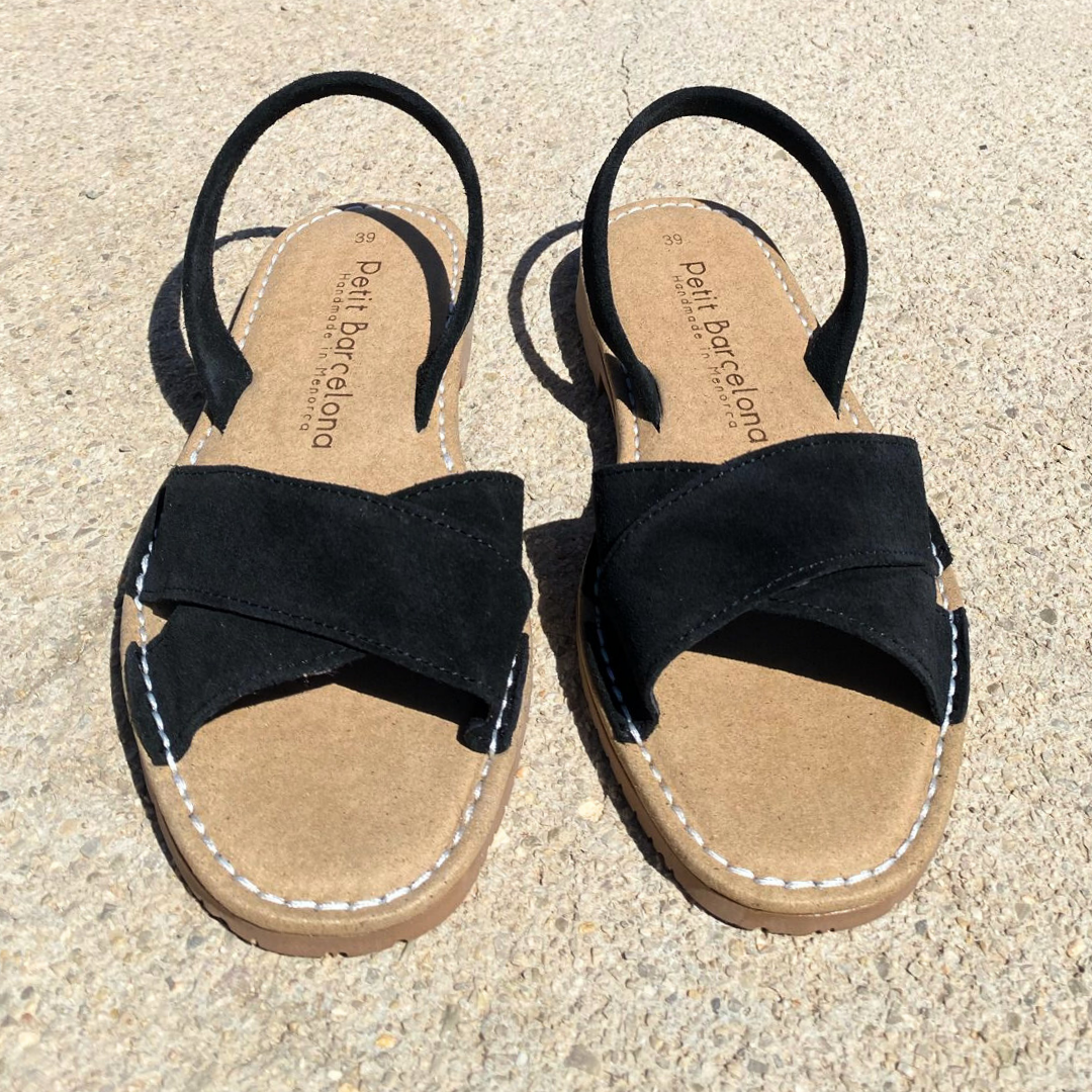 Cross Over Flat Avarcas | Black Suede (Padded)