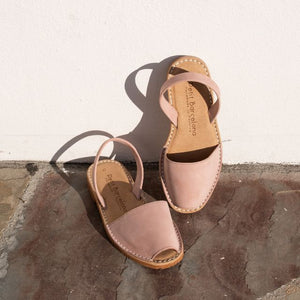 Petit Barcelona Flat Avarca Sandals in Pink Blush Nubuck Leather