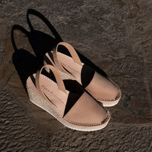 Wedges in Tan Nubuck Leather by Petit Barcelona in wide fit