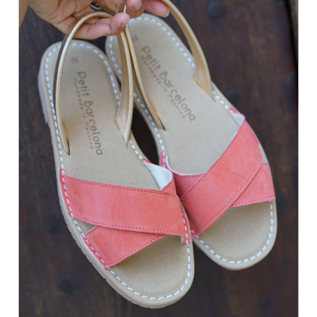 Petit Barcelona Watermelon Suede Leather Flat Avarca Sandals handmade in Spain