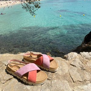 Petit Barcelona Cross Over Slide in Pink Suede Leather