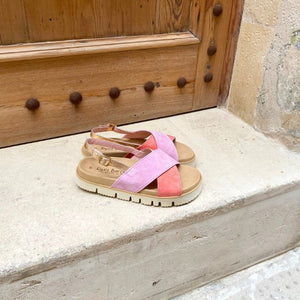 Petit Barcelona Cross Over Slide in Pink Suede Leather